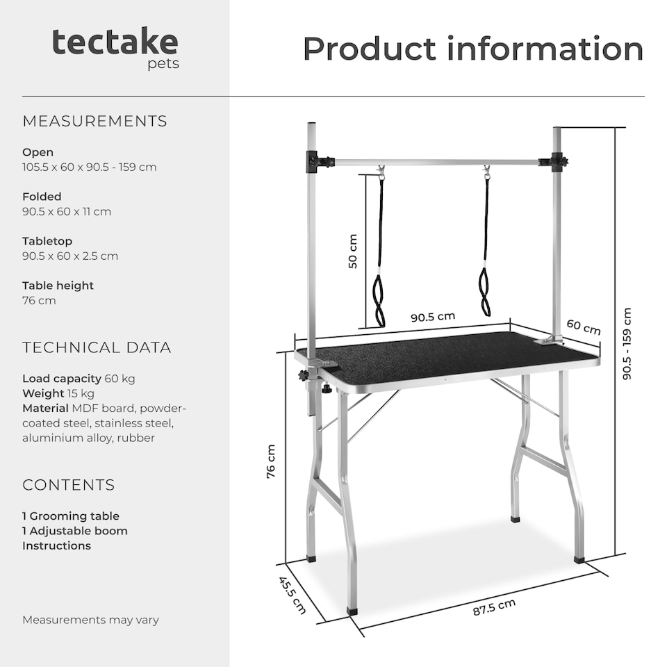 image 1 of Dog Grooming Table - 2 height-settings, 2 leashes, scratch-resistant surface
