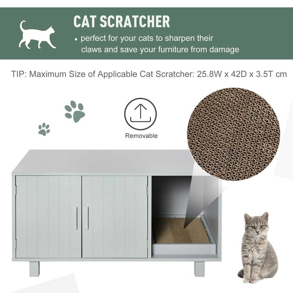 image 1 of PawHut Cat Litter Box Enclosure & House w/ Nightstand/End Table Design, Grey