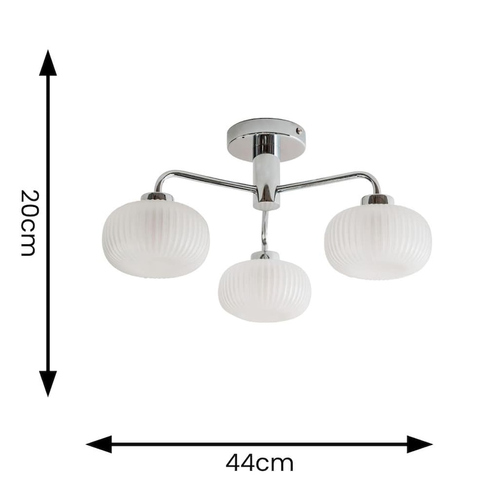 image 1 of ValueLights Amaia Chrome IP44 3 Way Frosted Ribbed Glass Ceiling Light | Chrome