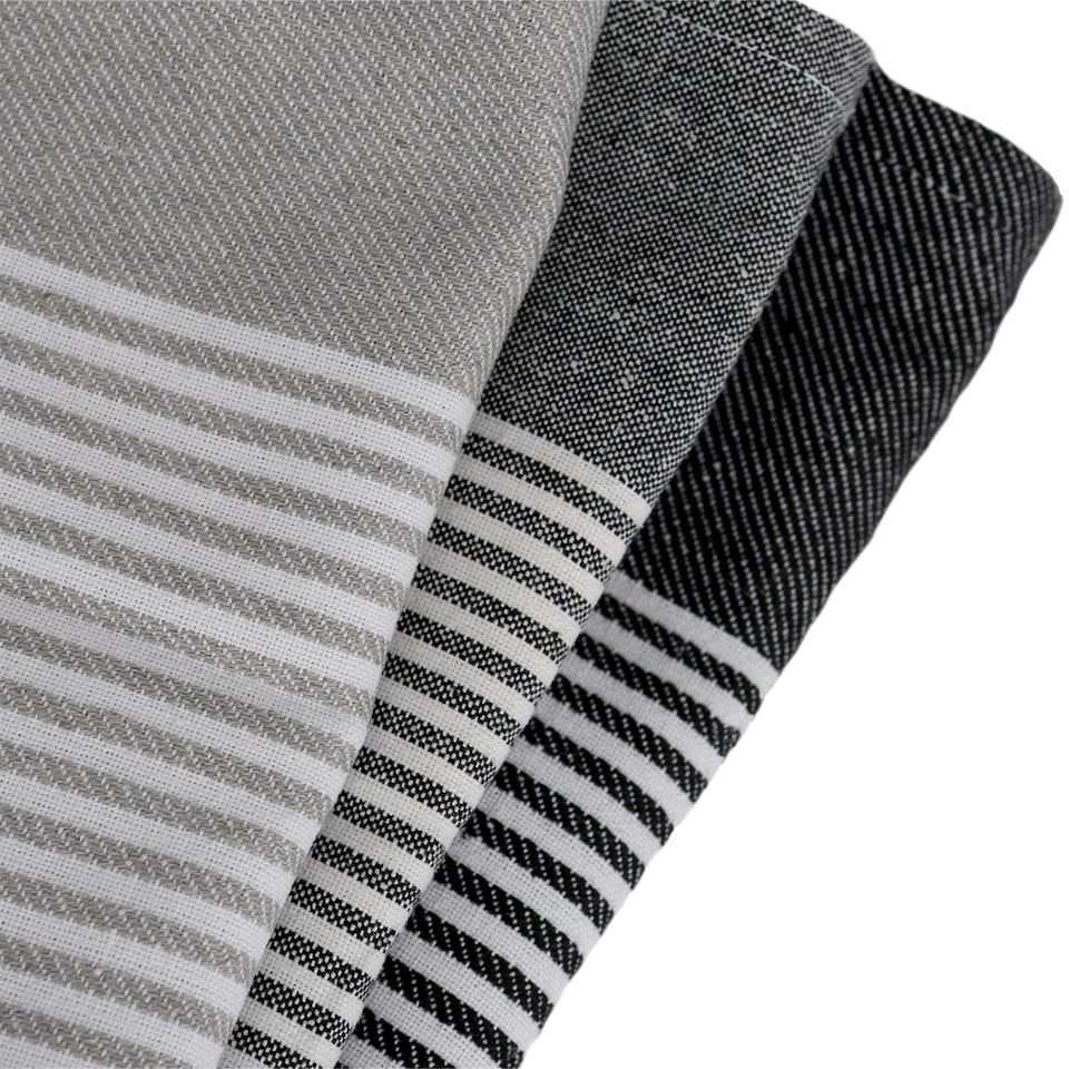 image 1 of Nicola Spring Cotton Tea Towels - 70cm x 50cm - Light Grey Pinstripe - Pack of 4