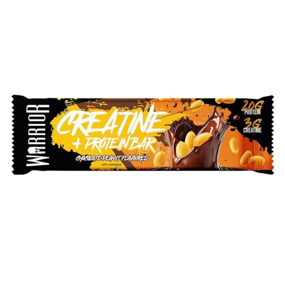 image 1 of Warrior Creatine  Protein Bars 12 x 75g – 20g High Protein Bar, 5g Creatine, Low Sugar High Fibre Oat  Bars, Meal Replacement Bars (Chocolate Peanut)