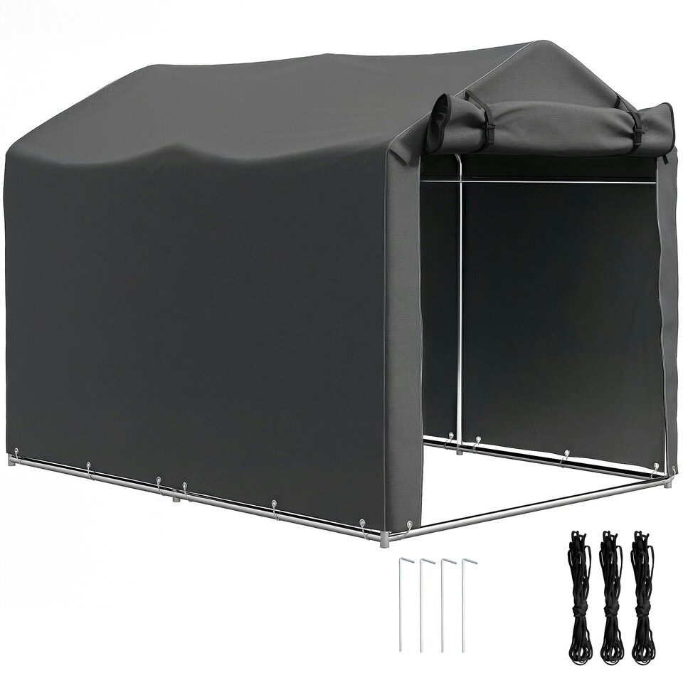image 1 of Outsunny Garden Tool Storage Shed with Roll-up Zipper Door, Dark Grey Grey