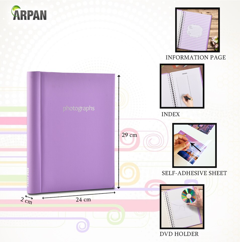 image 1 of ARPAN Self-Adhesive Photo Album – 20 Sheets / 40 Sides Spiral Bound Memory Book – Sticky Page Scrapbook Album for Various Sized Photos, Keepsakes & Special Memories