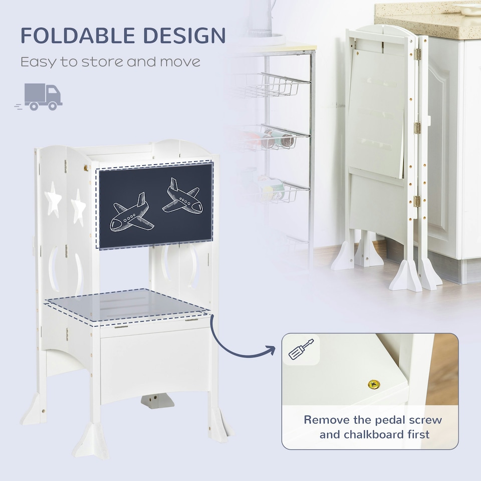 image 1 of HOMCOM Kids Step Stool Toddler Kitchen Stool with Blackboard Lockable Handrail