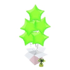 Lime Green Star Shape Foil Helium Balloon Bouquet - 5 Inflated Balloons In A Box