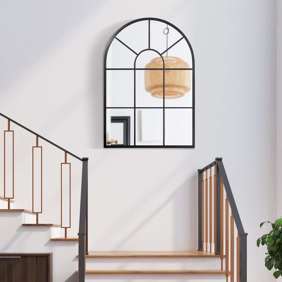 image 1 of HOMCOM Modern Arched Window Wall Mirror for Living Room Bedroom, 91x60cm, Black