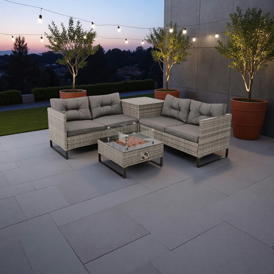 image 1 of Palma Rattan Corner Fire Pit 4 Seater in Grey