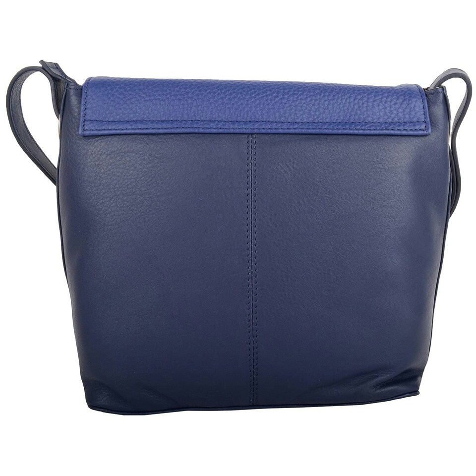 image 1 of Womens Premium Soft Genuine Leather Two Tone Cross Body Shoulder Bag - Black / Foil Blue | Navy/Cobalt