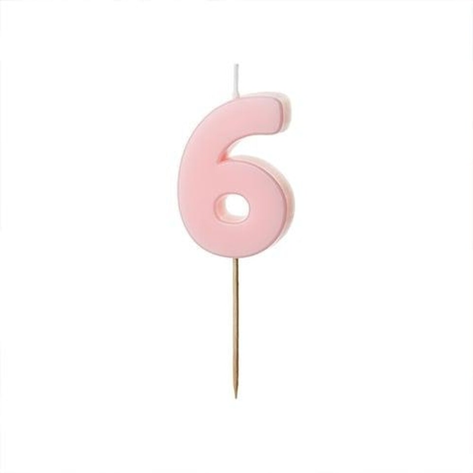image 1 of Pastel Pink Number 6 Shaped Candle 5.5cm