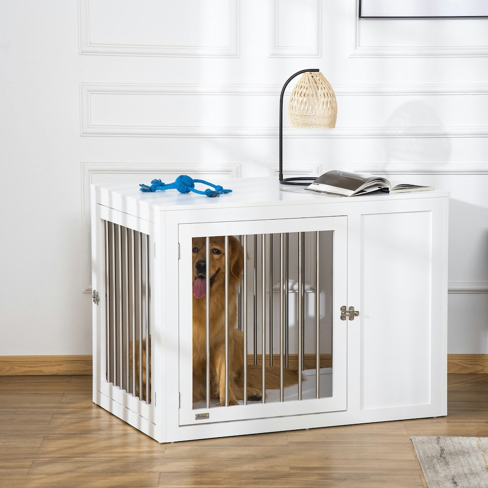 image 1 of PawHut Furniture-Style Dog Crate End Table w/ 2 Doors, for Medium & Large Dogs