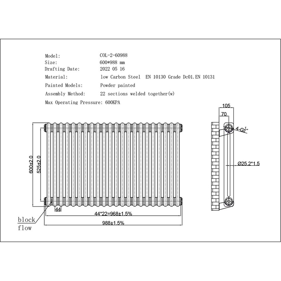 image 1 of Alpha - White Column Electric Radiator H600mm x W988mm 2 Column 900w Thermostatic WIFI
