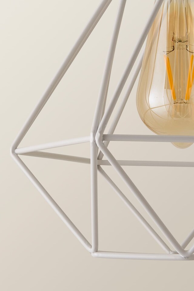 image 1 of ValueLights Diablo Pair White Cage Ceiling Pendant Light Shades | White