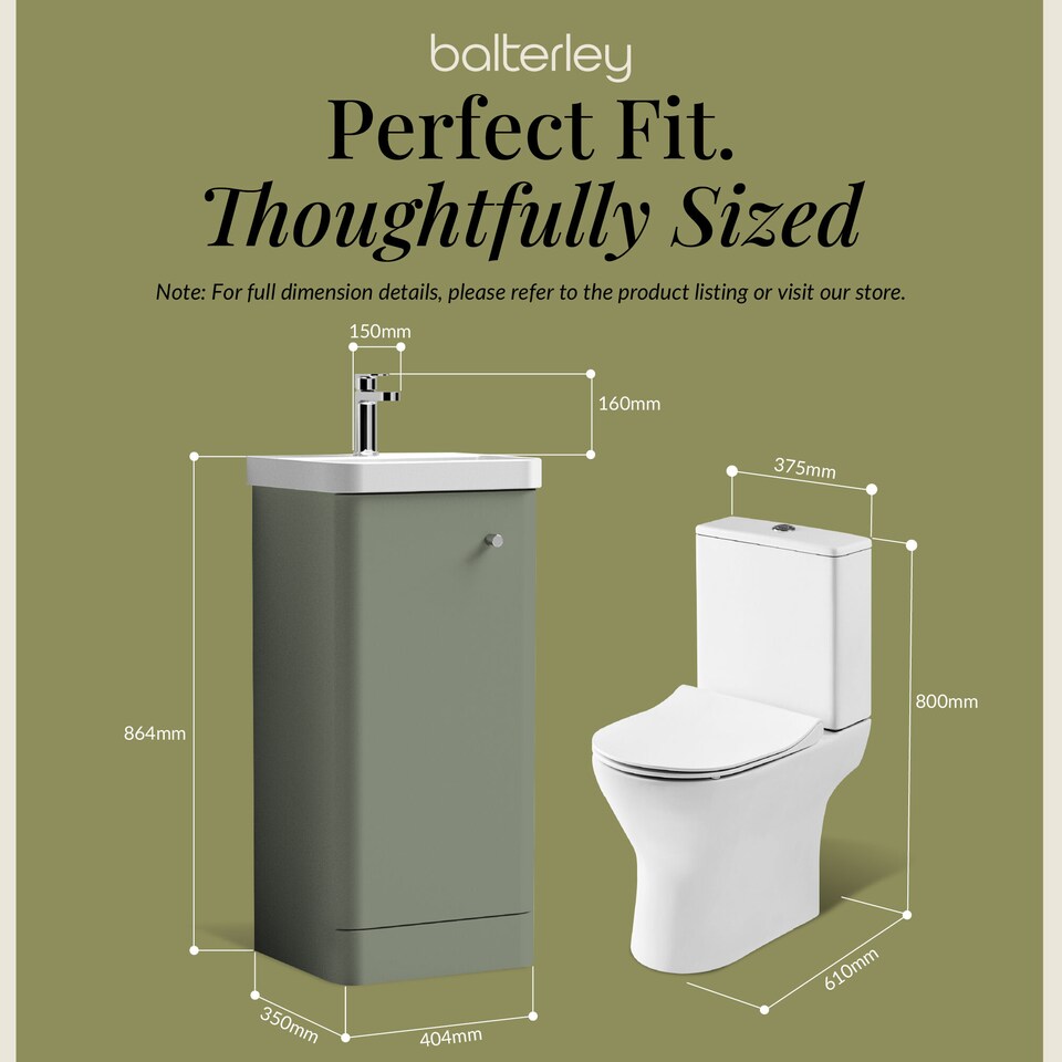 image 1 of Floor 1 Door Bathroom Vanity Unit, Tap & Toilet Pack, Green, 379mm | Green | Satin Green
