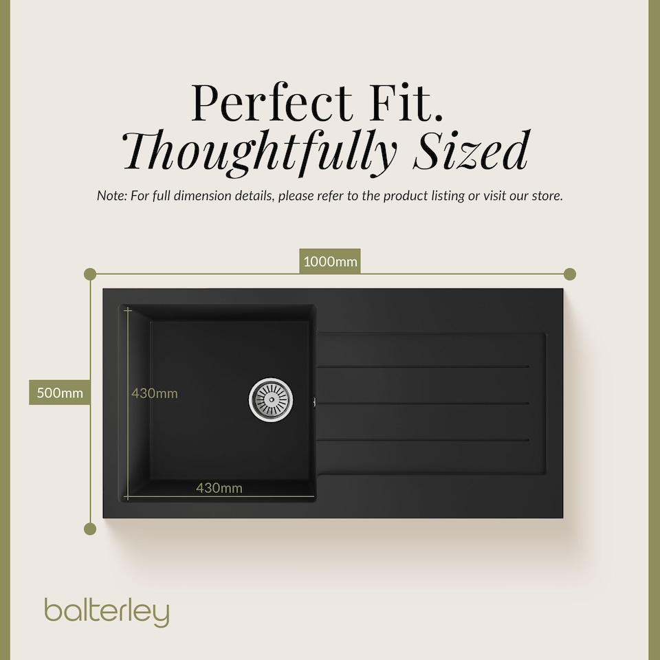 image 1 of Balterley 100cm Kitchen Single Bowl Composite Inset Sink with Overflow & Reversible Drainer