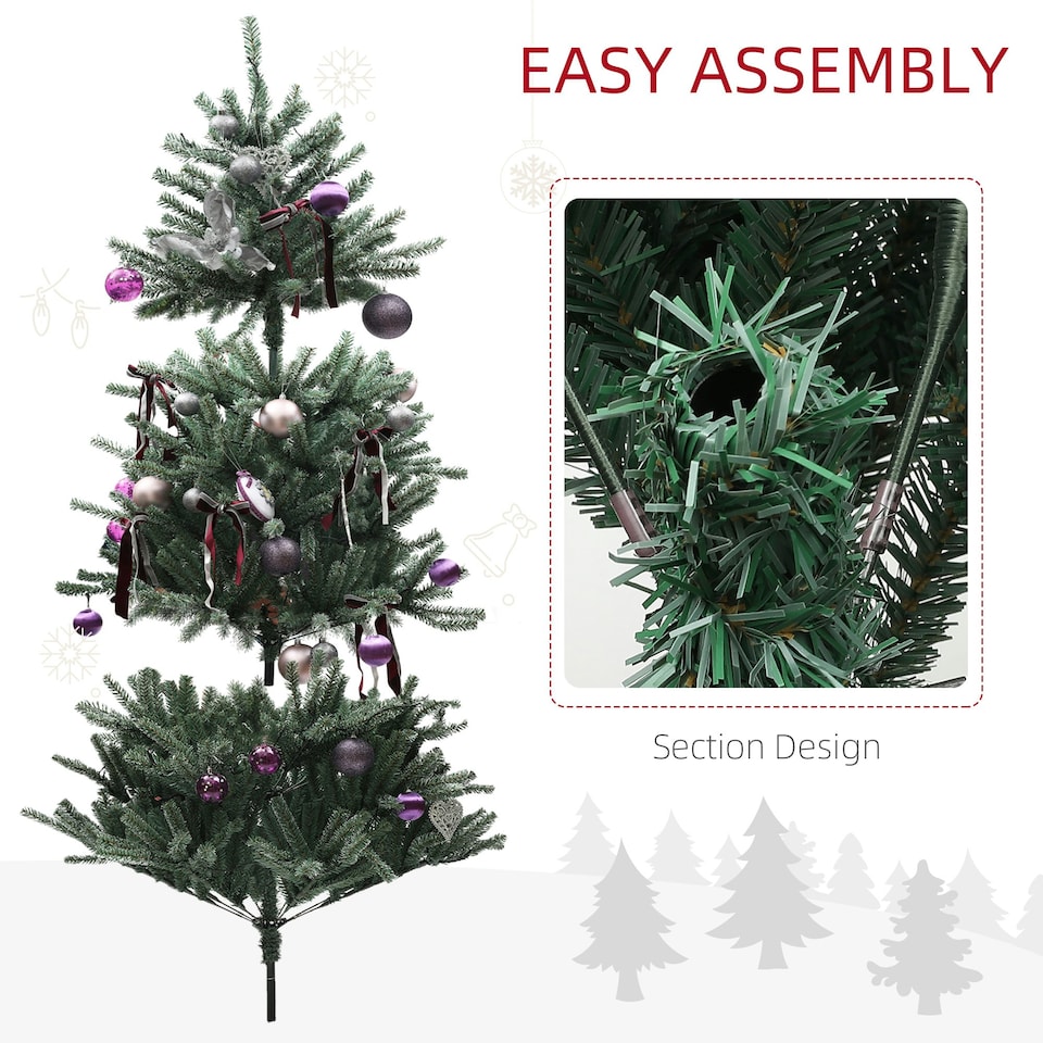 image 1 of HOMCOM 6ft Artificial Prelit Christmas Tree w/ LED Lights, Purple Ornaments