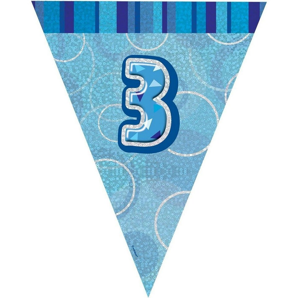 Unique Party Foil Glitz 3rd Birthday Bunting - Blue - One Size