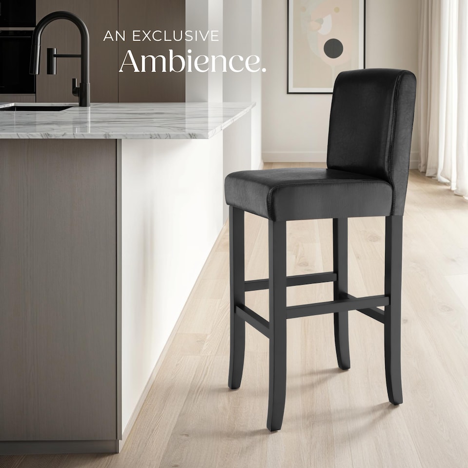 image 1 of Bar Stools with a padded backrest and faux leather cover | Black | black | 41 x 40 x 107 cm | 2