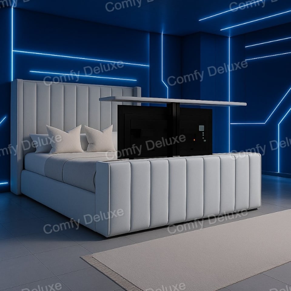 Silver Plush 5FT Kingsize Zaya Tv Bed Frame Only With 54inch Headboard Solid Bed