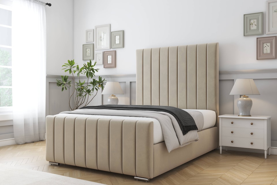 image 1 of Sloomy California Almond Coniston Bed Frame With Mattress With 50" Upholstered Headboard 3' Single