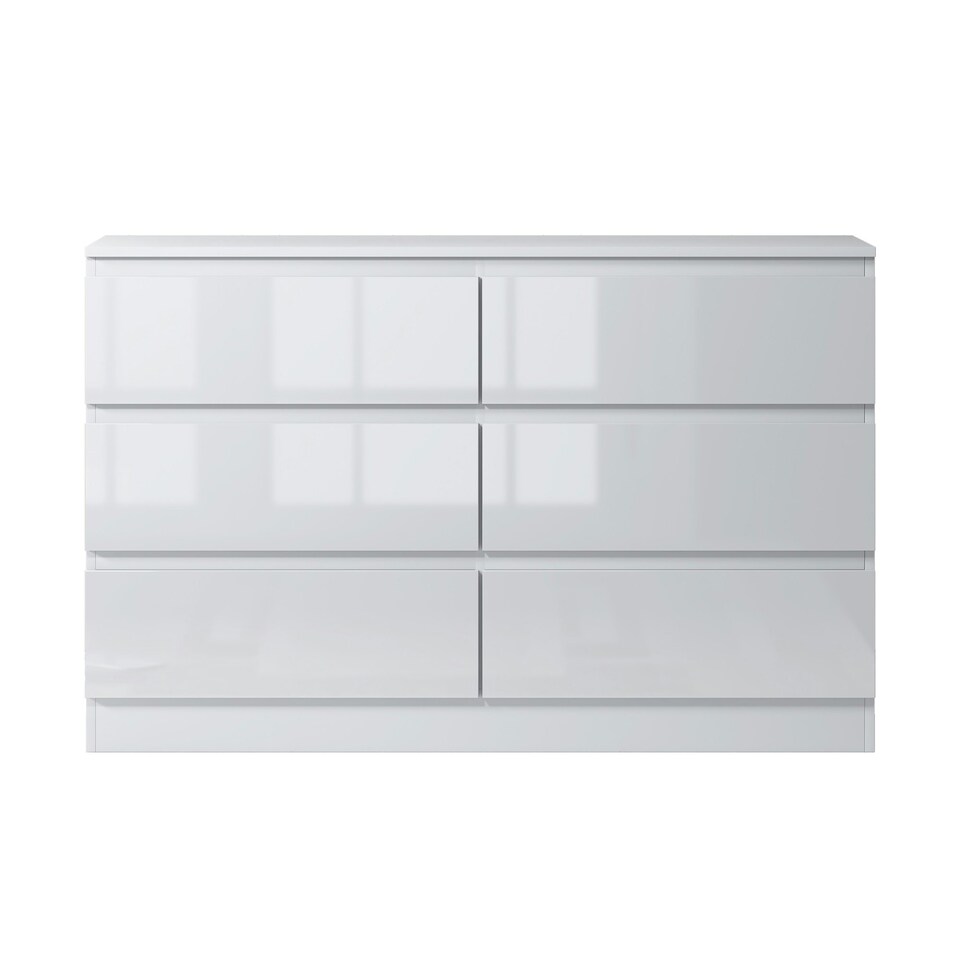 image 1 of FWStyle Carlton 6 Drawer Wide 3+3 Chest Of Drawers - White Gloss Front
