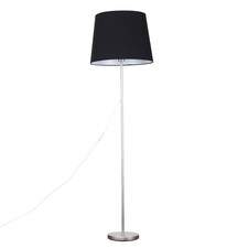 ValueLights Charlie Brushed Chrome Floor Lamp Black Taper Shade and Bulb