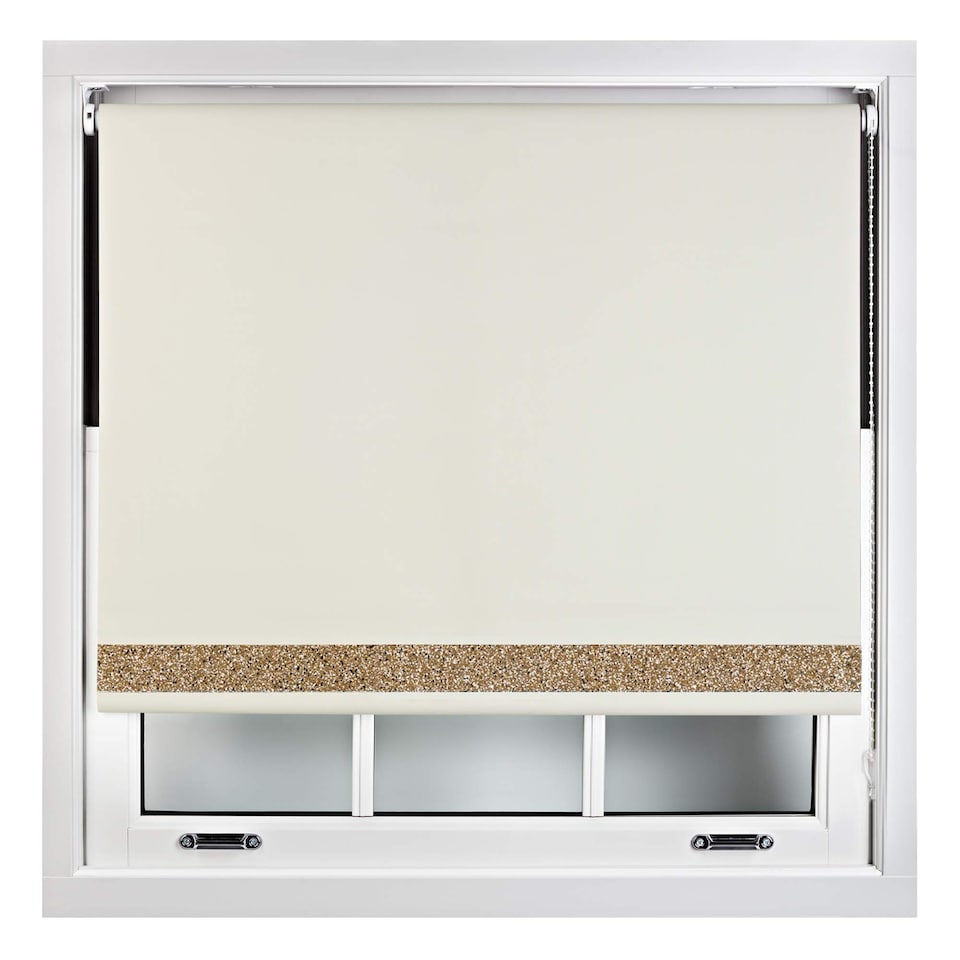 image 1 of FURNISHED Thermal Blackout Roller Blinds with Glitter Edge - (W)115cm x (L)210cm | Cream | Cream | (W) 115cm x (L) 210cm