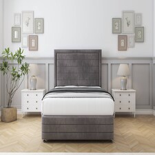 Sloomy Ashford Slate Naples Divan Bed With Mattress 4 Drawers With 26" Strutted Headboard & 12" Matching Footboard 6' Super King | Grey | Slate | Super King | 1