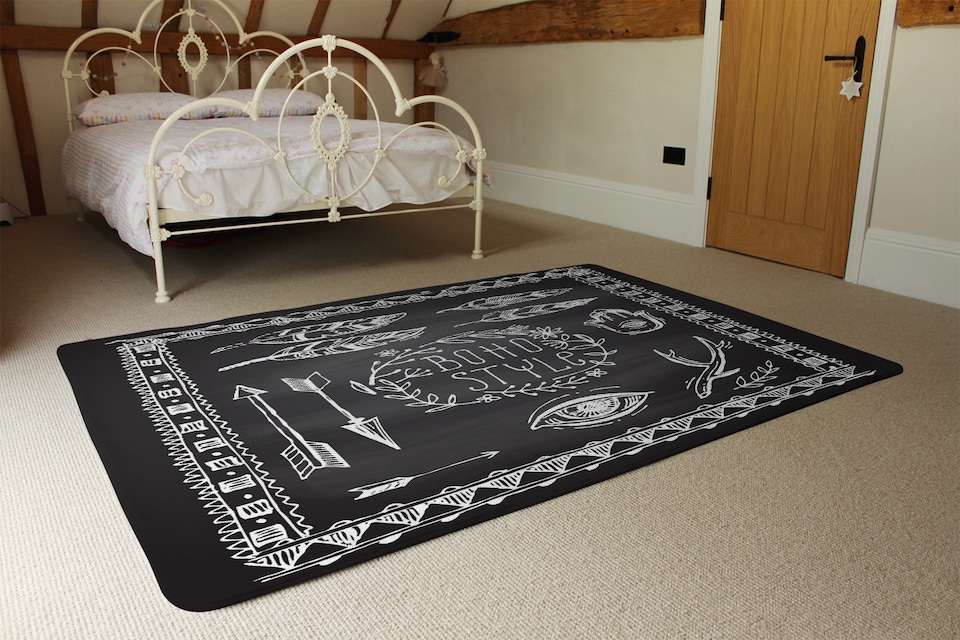 image 1 of Boho Style Motivating Phrase Rug | Multi