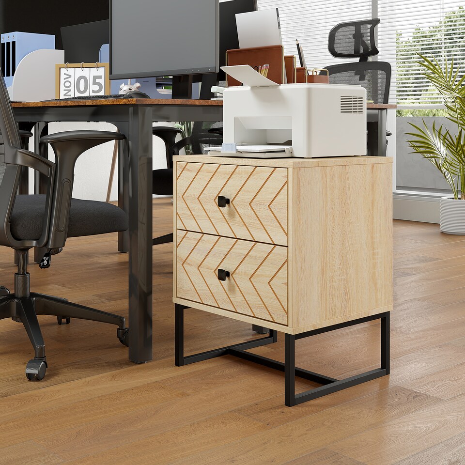 image 1 of HOMCOM Bedside Table Unit Unique Zig Zag Design w/ Black Metal Handles Melamine