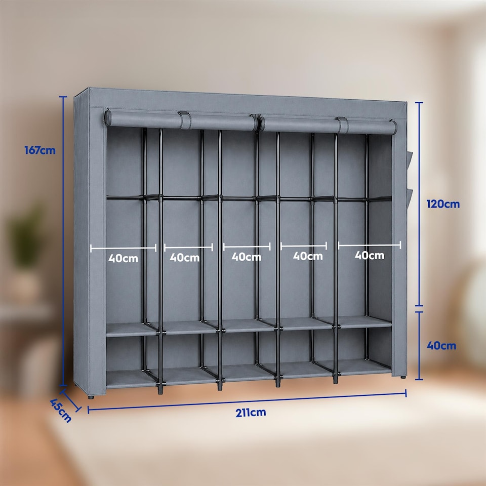 image 1 of Harbour Housewares Portable Fabric Wardrobe - 211 x 45 x 167cm