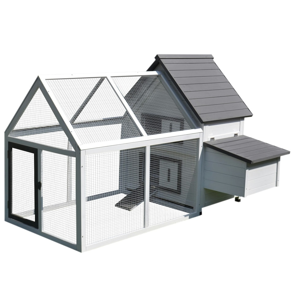 image 1 of PawHut Wooden Chicken Coop Hen House Enclosure Garden with Ramp Run Nesting Box