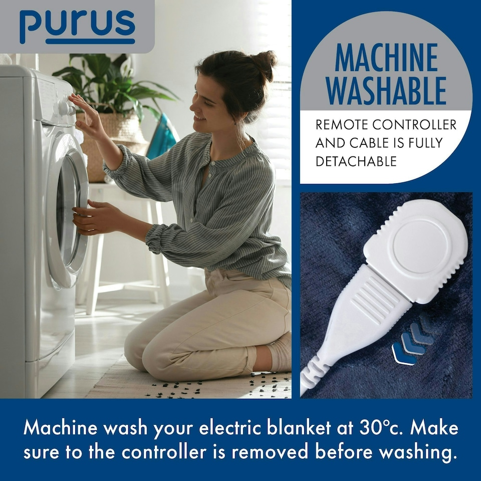 image 1 of Purus Electric Heated Fleece Blanket Throw 160x120cm - Blue | Blue | Blue | 1
