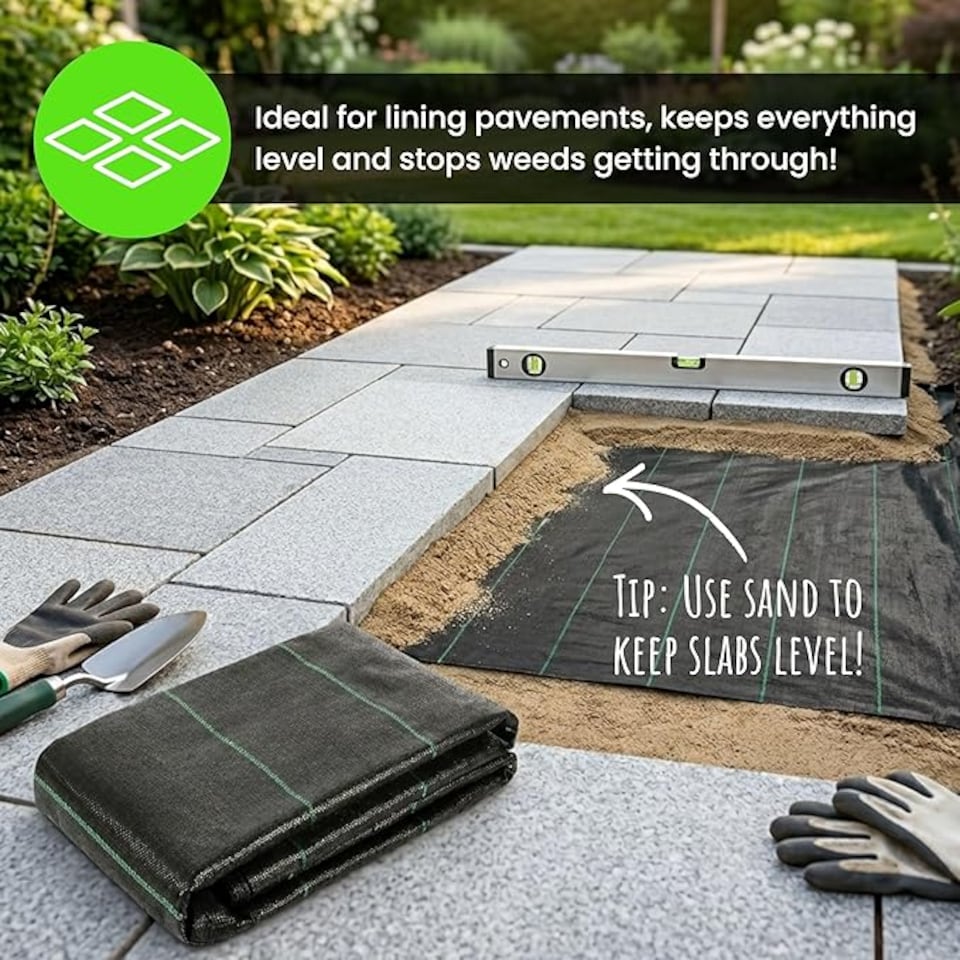 image 1 of Heavy Duty Weed Control Fabric - Landscape Membrane for Garden, Patios & Flower Beds | Black | 1m x 25m