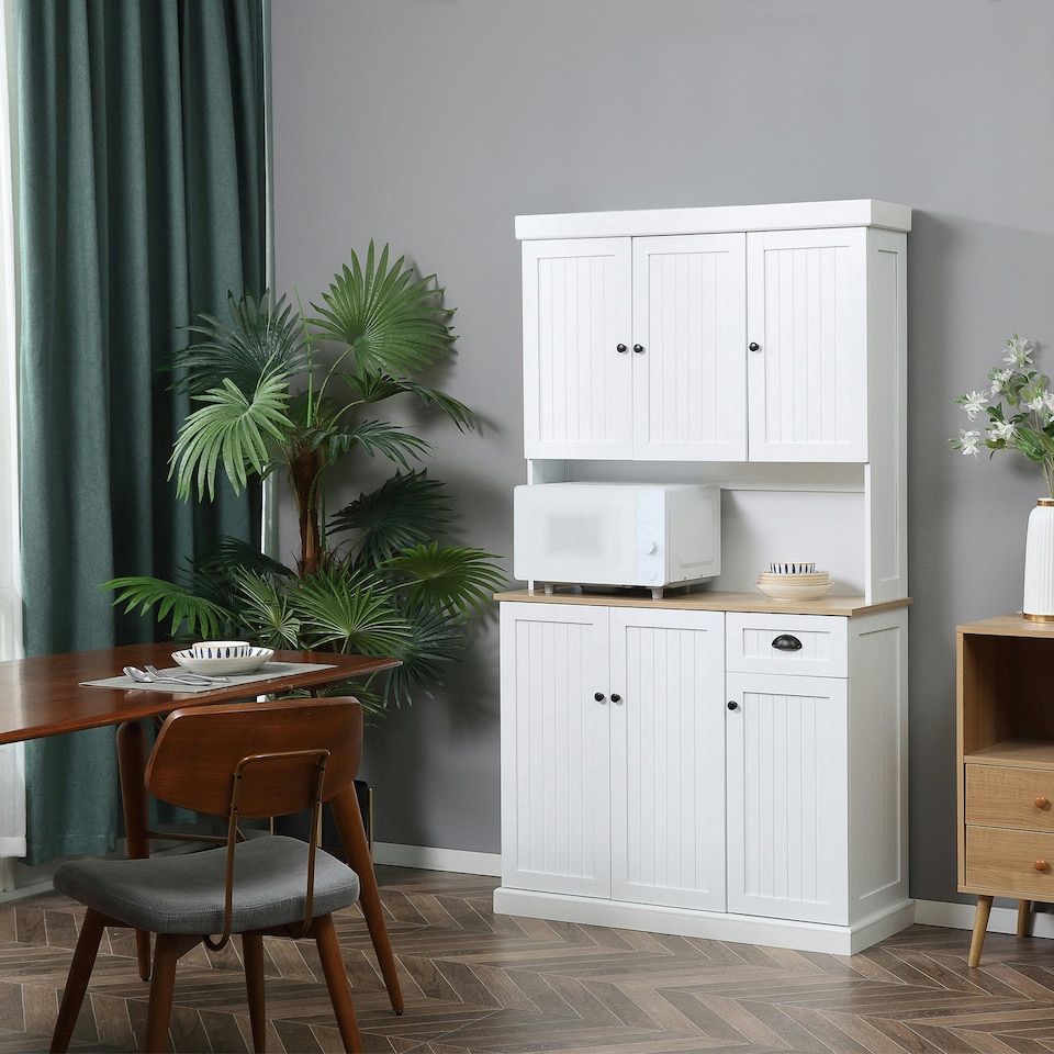 image 1 of HOMCOM Kitchen Cupboard Storage Cabinet with Adjustable Shelves, White