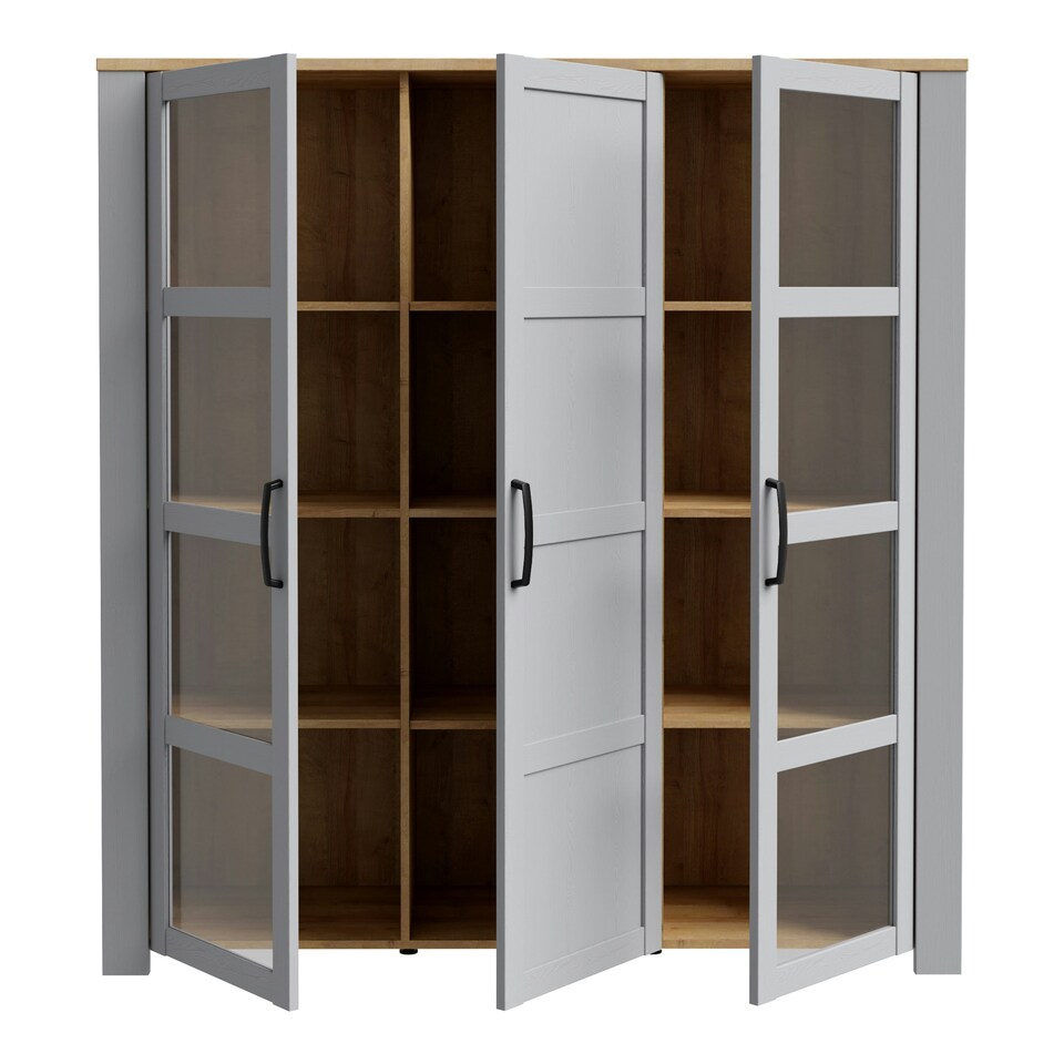 image 1 of Bohol 3 Door Large Display Cabinet in Riviera Oak/Grey Oak