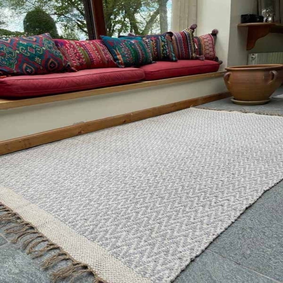 image 1 of GRETA Soft Bedroom Rug Pale Herringbone Pattern - L120 x W180 - Grey Grey