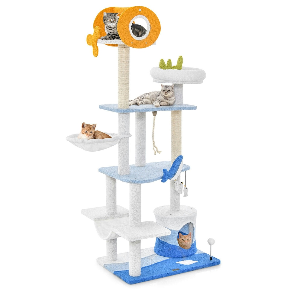 image 1 of COSTWAY Ocean-themed Cat Tree Tower Cat Activity Center