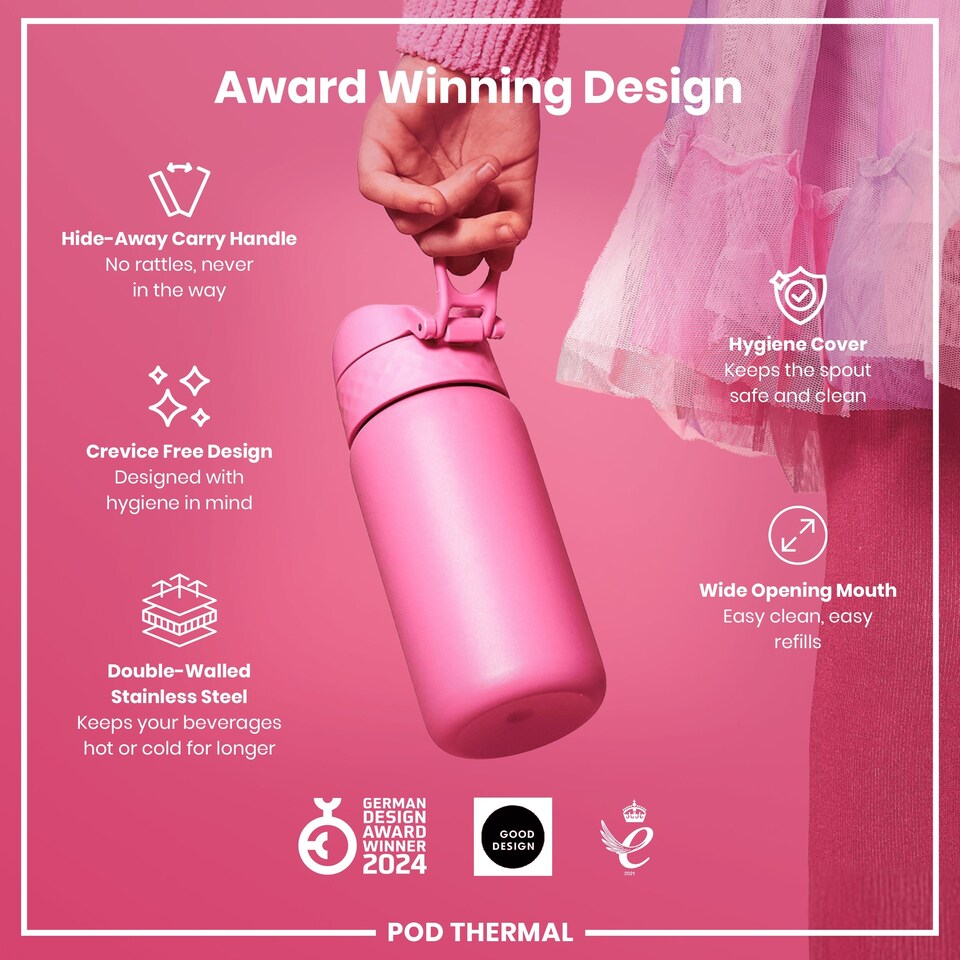 image 1 of Leak Proof Water Bottle, Vacuum Insulated, 320ml (11oz) | Pink | Rose Bloom | One Size