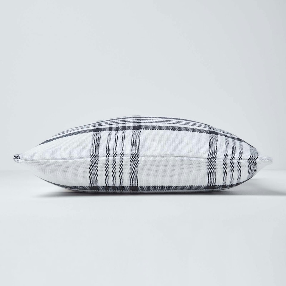 image 1 of Homescapes White & Black Tartan Pattern Cushion Cover - 60 x 60 cm | White | White & Black | 60 x 60 cm