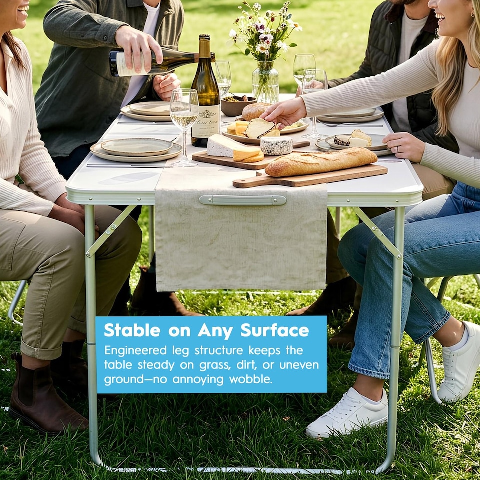image 1 of Harbour Housewares Folding Table - Small Compact Metal Trestle Tables Foldable Portable Outdoor Camping Side Table 80cm x 60cm