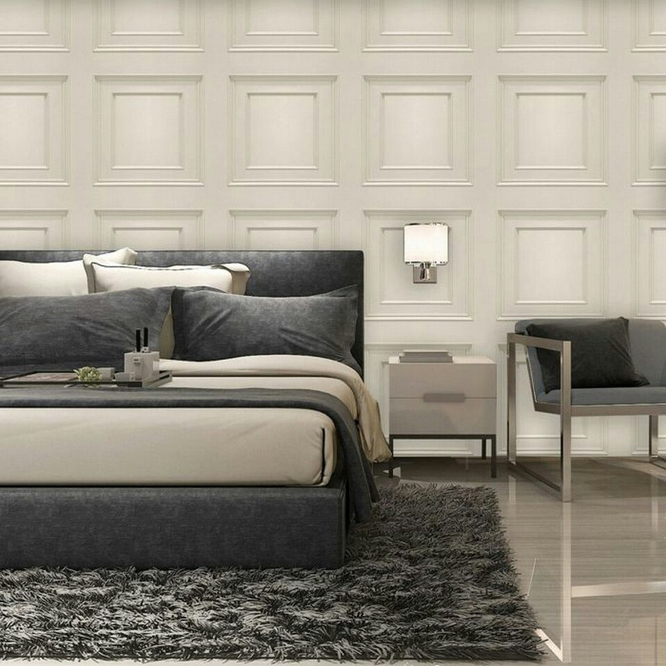 image 1 of Belgravia Amara Wood Panel Vinyl Textured Wallpaper - Cream - 10m x 53cm