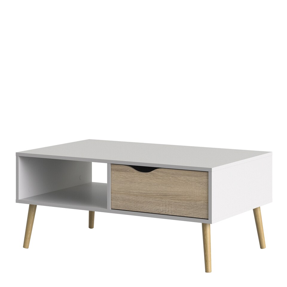 image 1 of Oslo Coffee Table 1 Drawer 1 Shelf in White and Oak