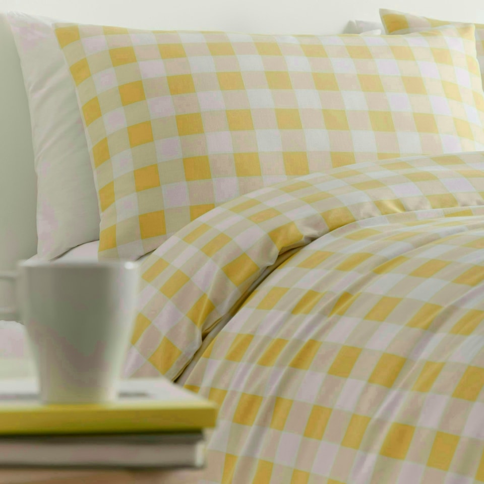 image 1 of Portfolio Home Gingham Check Bedding Duvet Cover Set With Pillow Cases Yellow | Double
