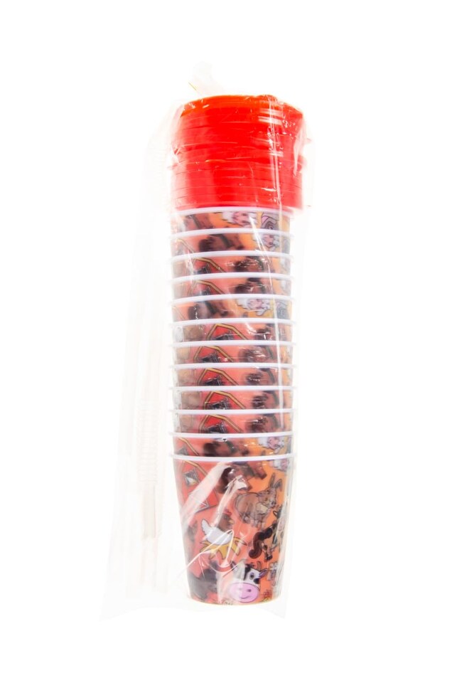 image 1 of Pack of 12 Farm Animals 3D Cups With Straw and Lid