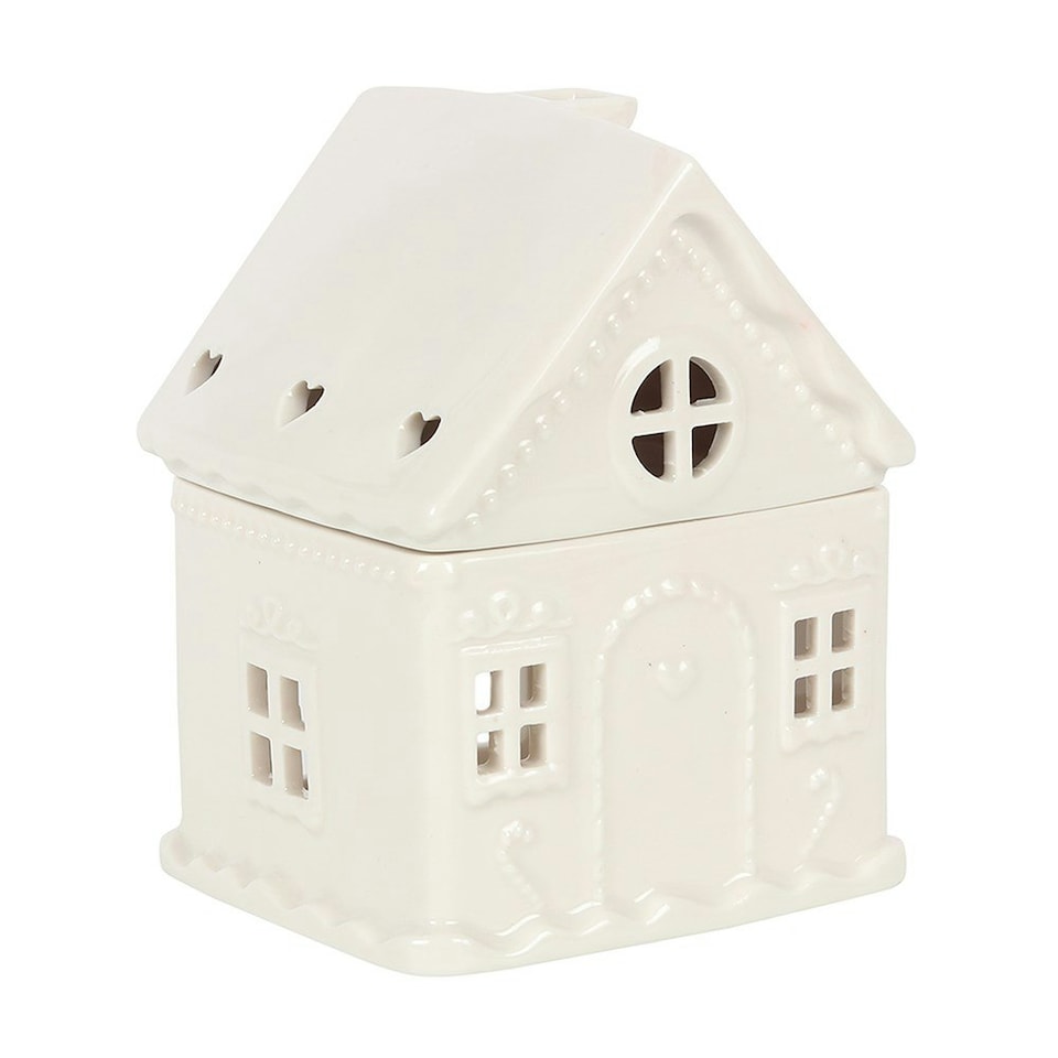 image 1 of Ceramic White Gingerbread House Oil Burner