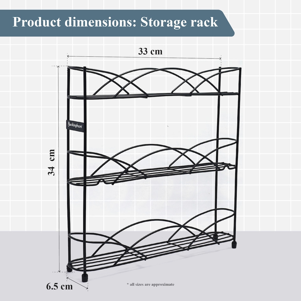 image 1 of Buckingham 3 Tier Free Standing Spice & Herb Rack Jar Holder Organiser Storage , Black | Black
