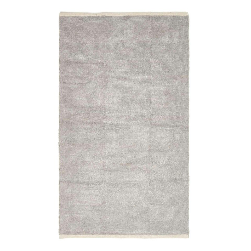 image 1 of Homescapes Light Grey 100% Cotton Plain Chenille Rug with Natural Trim - 90 x 150 cm Grey | 90 x 150 cm