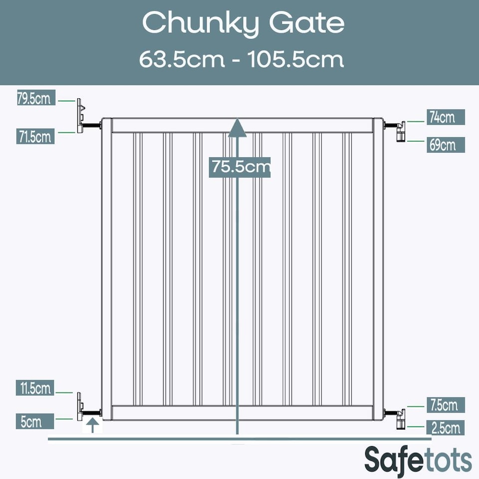 image 1 of Safetots Chunky Wooden Screw Fit Stair Gate, Grey, 63.5cm - 105.5cm, Wood Baby Gate, Screw Fit Safety Barrier