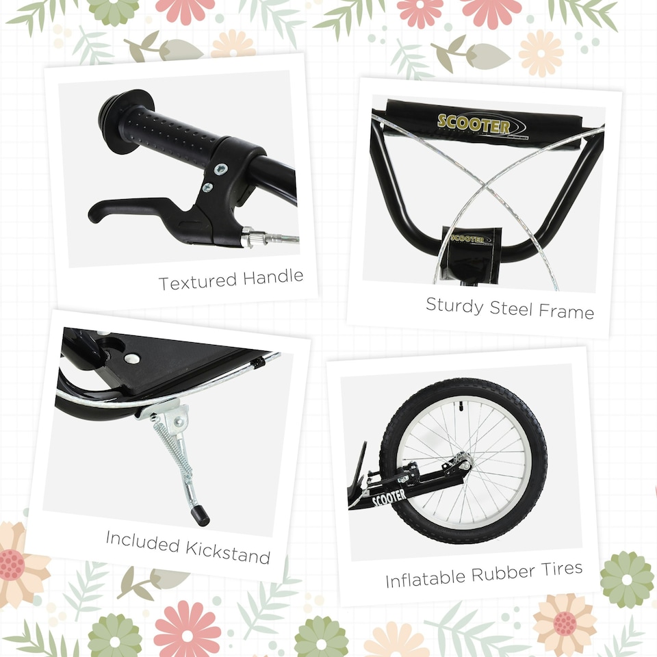 image 1 of HOMCOM 90-96cm Kids Kick Scooter w/ Adjustable Handlebar Inflatable Wheels Black