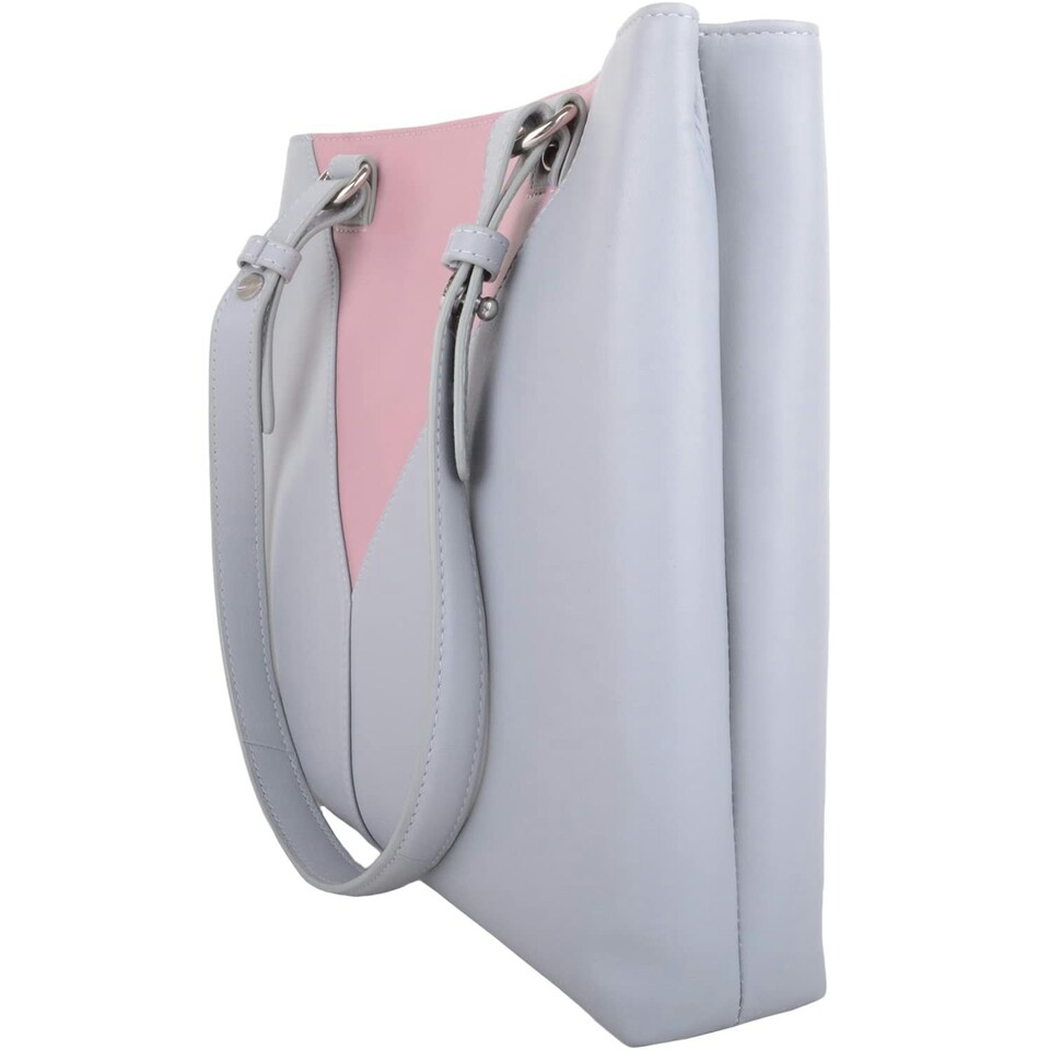 image 1 of Soft Genuine Leather Contrast Panels Shoulder Handbag Blue | Navy